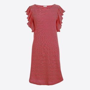 NWT J.Crew Striped Ruffle-Shoulder Dress in Red